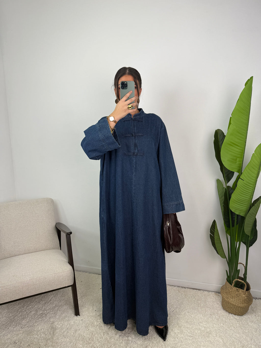 Robe jean Mei col mao