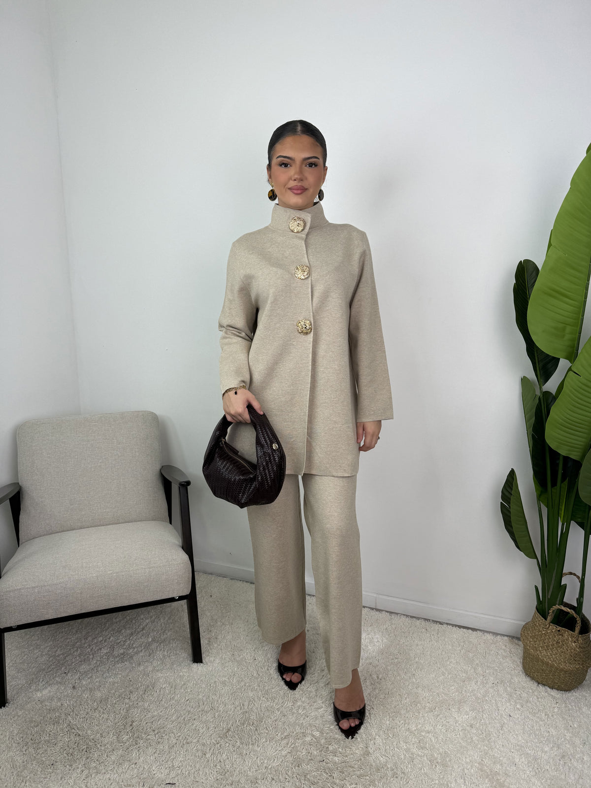 Ensemble gilet à boutons dorés Calista