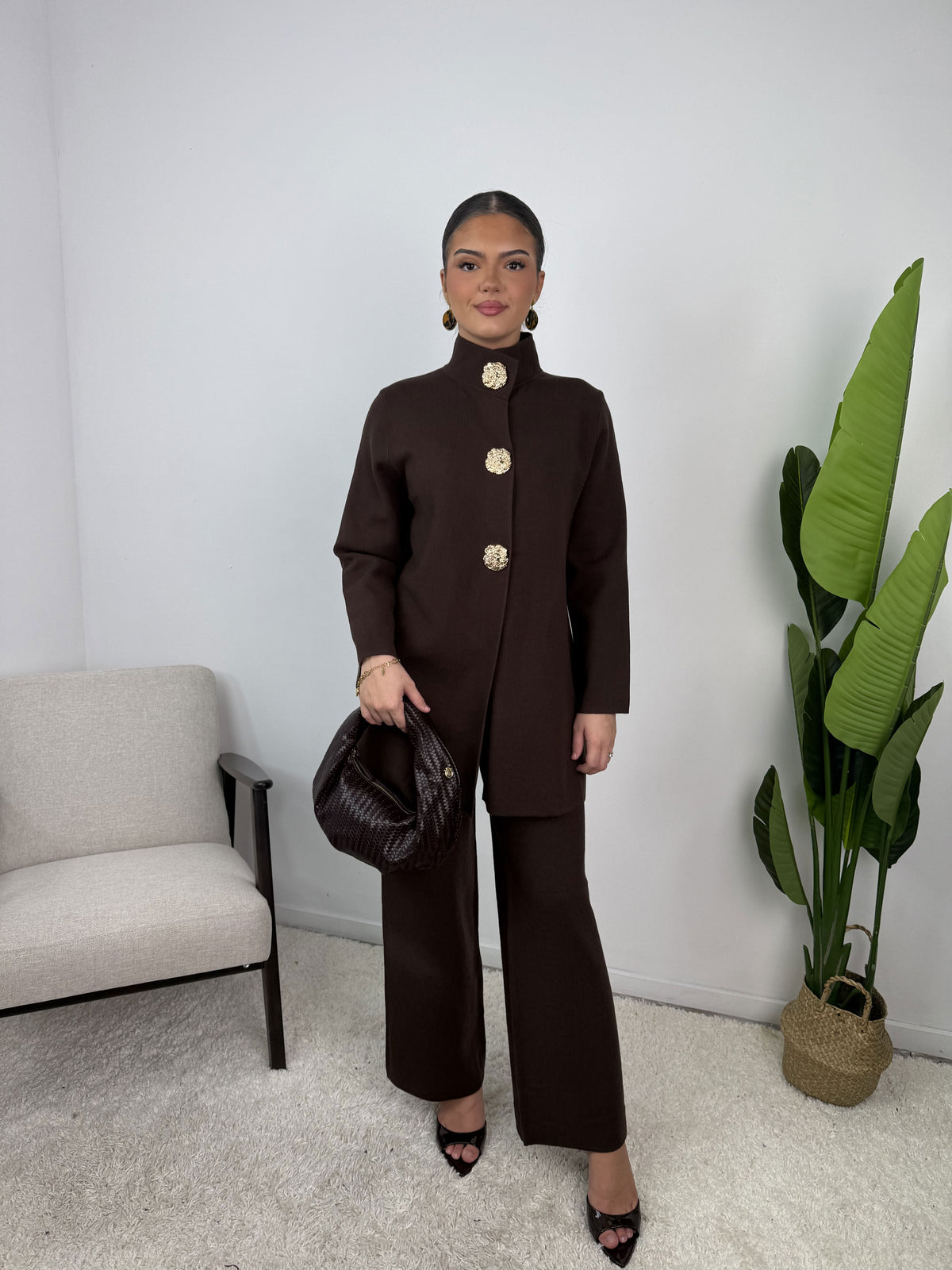 Ensemble gilet à boutons dorés Calista