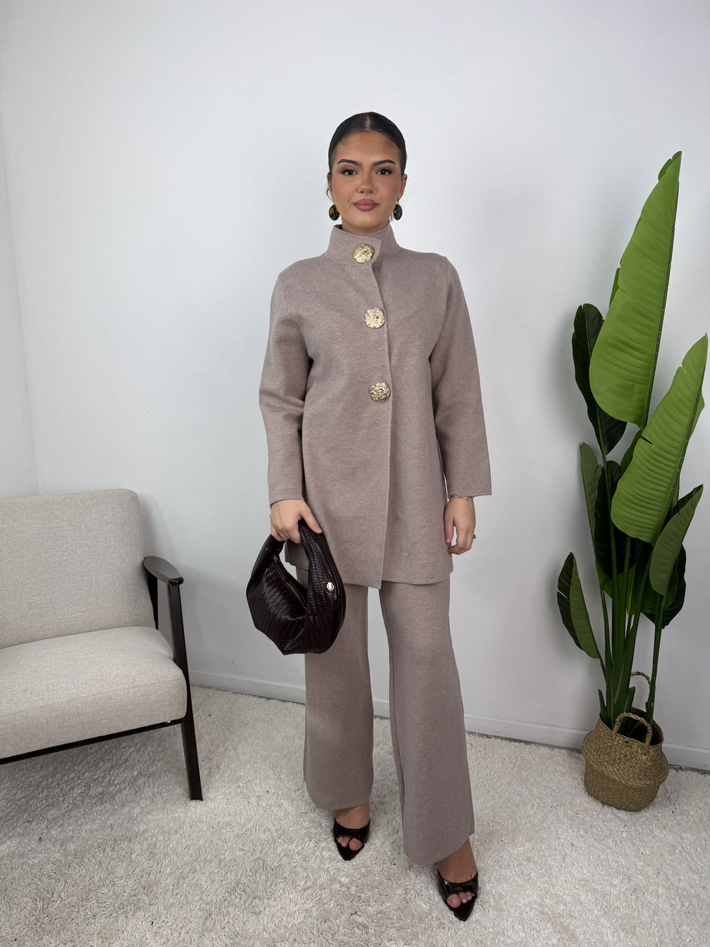 Ensemble gilet à boutons dorés Calista