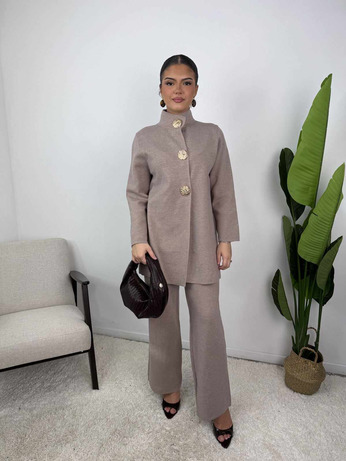 Ensemble gilet à boutons dorés Calista