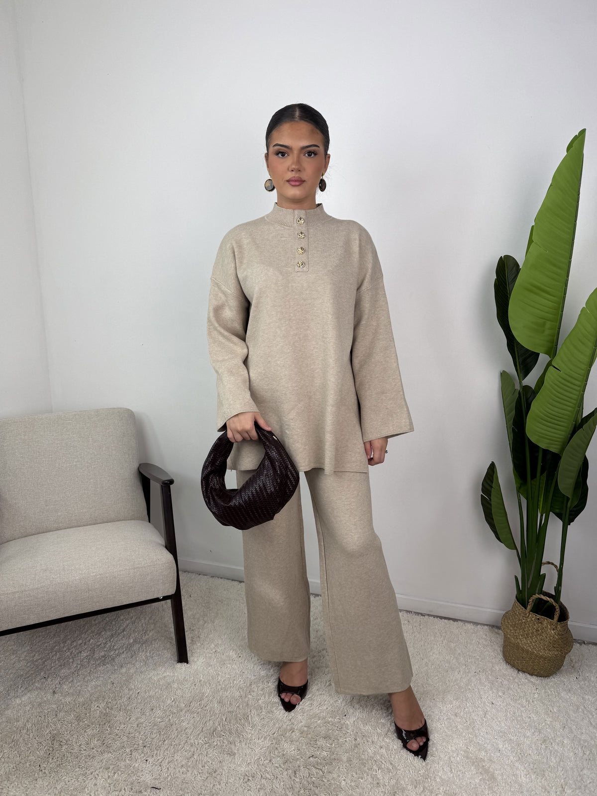 Ensemble Jade – Maille à boutons dorés