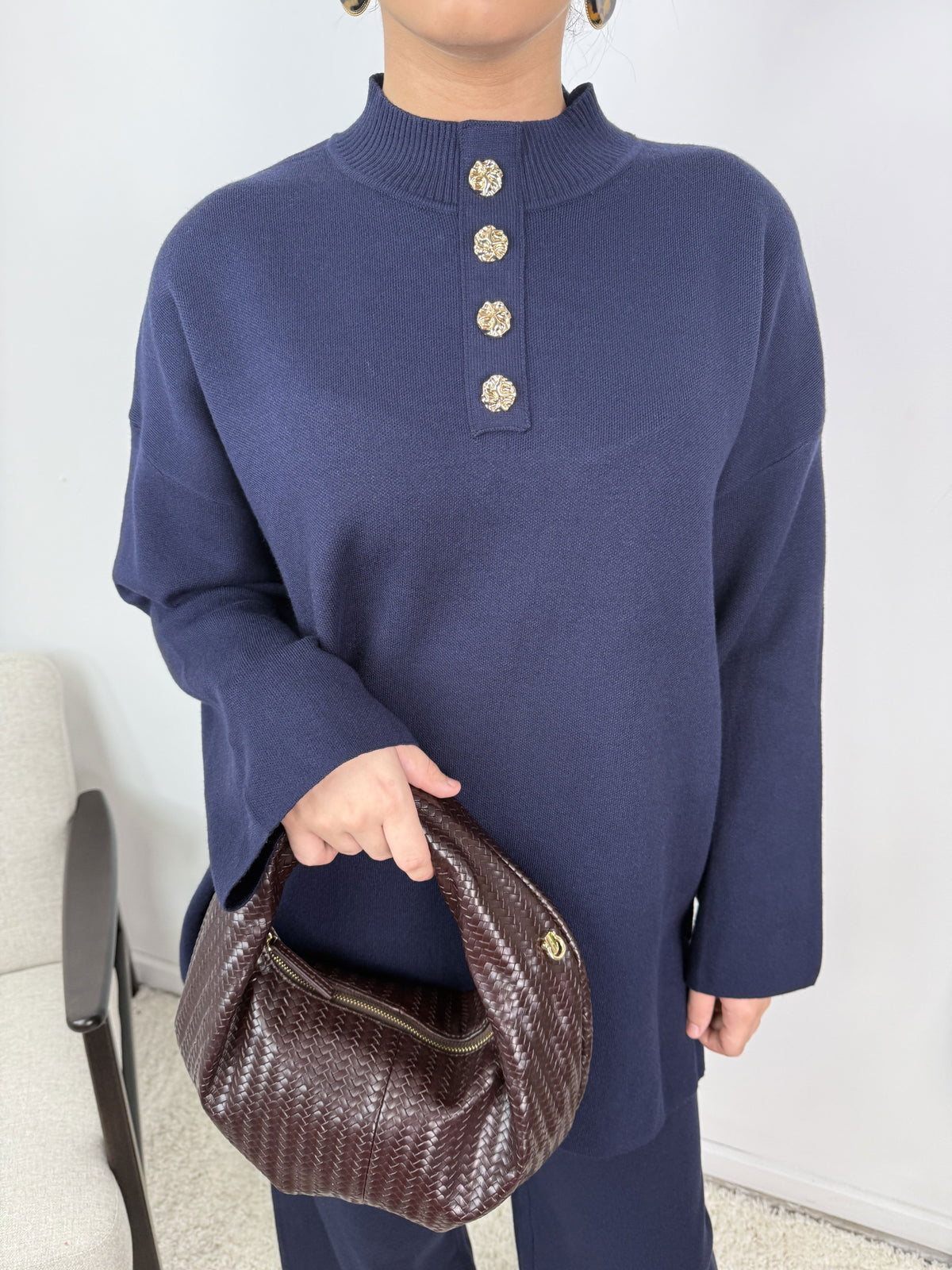 Ensemble Jade – Maille à boutons dorés