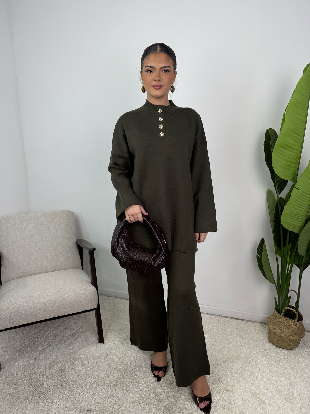 Ensemble Jade – Maille à boutons dorés