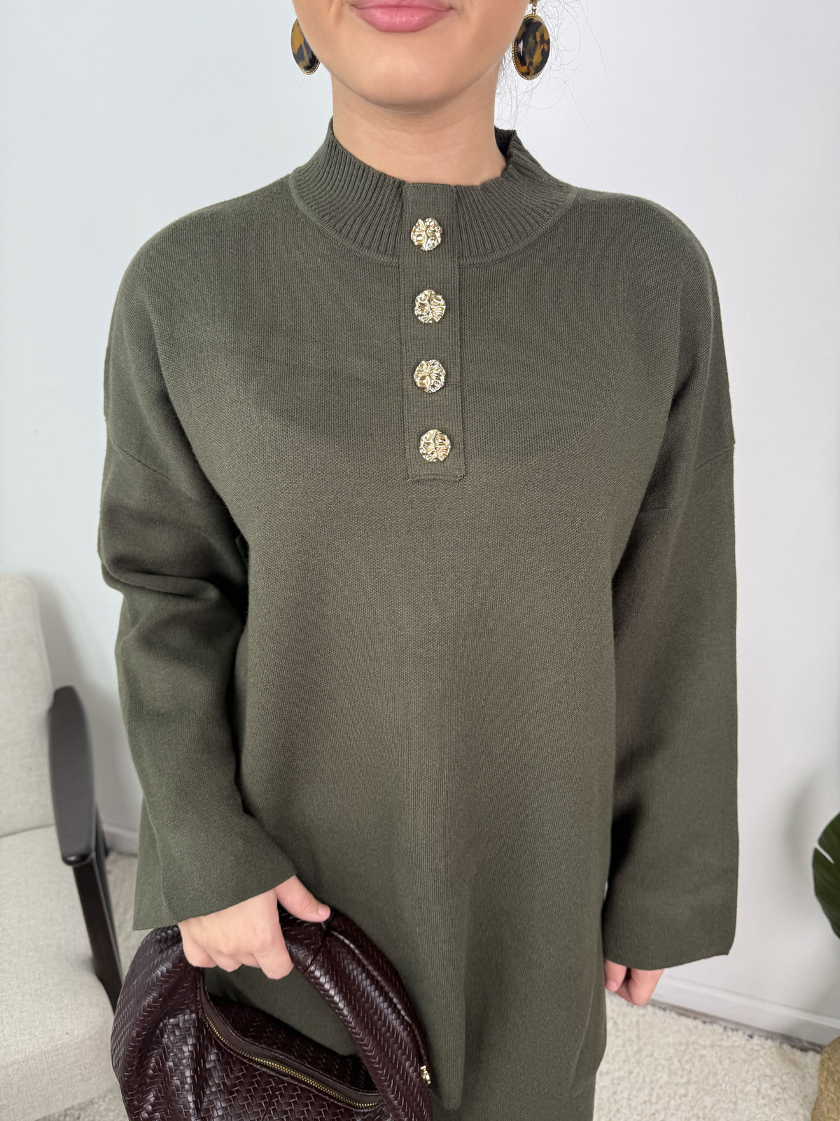Ensemble Jade – Maille à boutons dorés