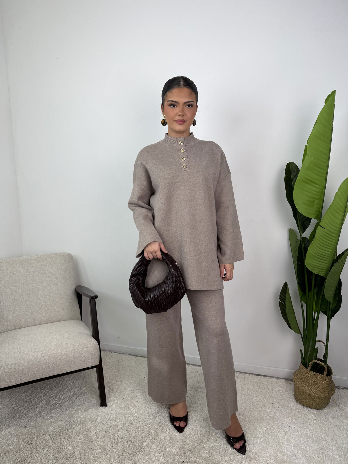 Ensemble Jade – Maille à boutons dorés