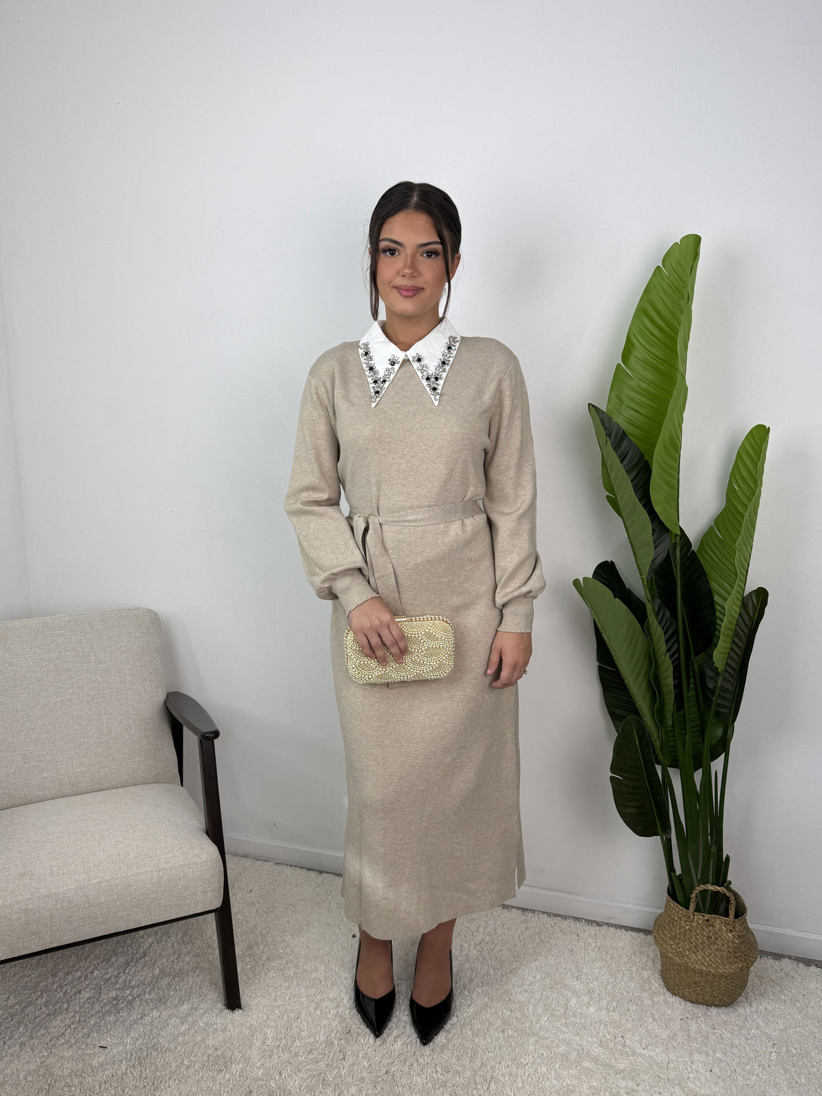 Robe Marine – Maille ceinturée