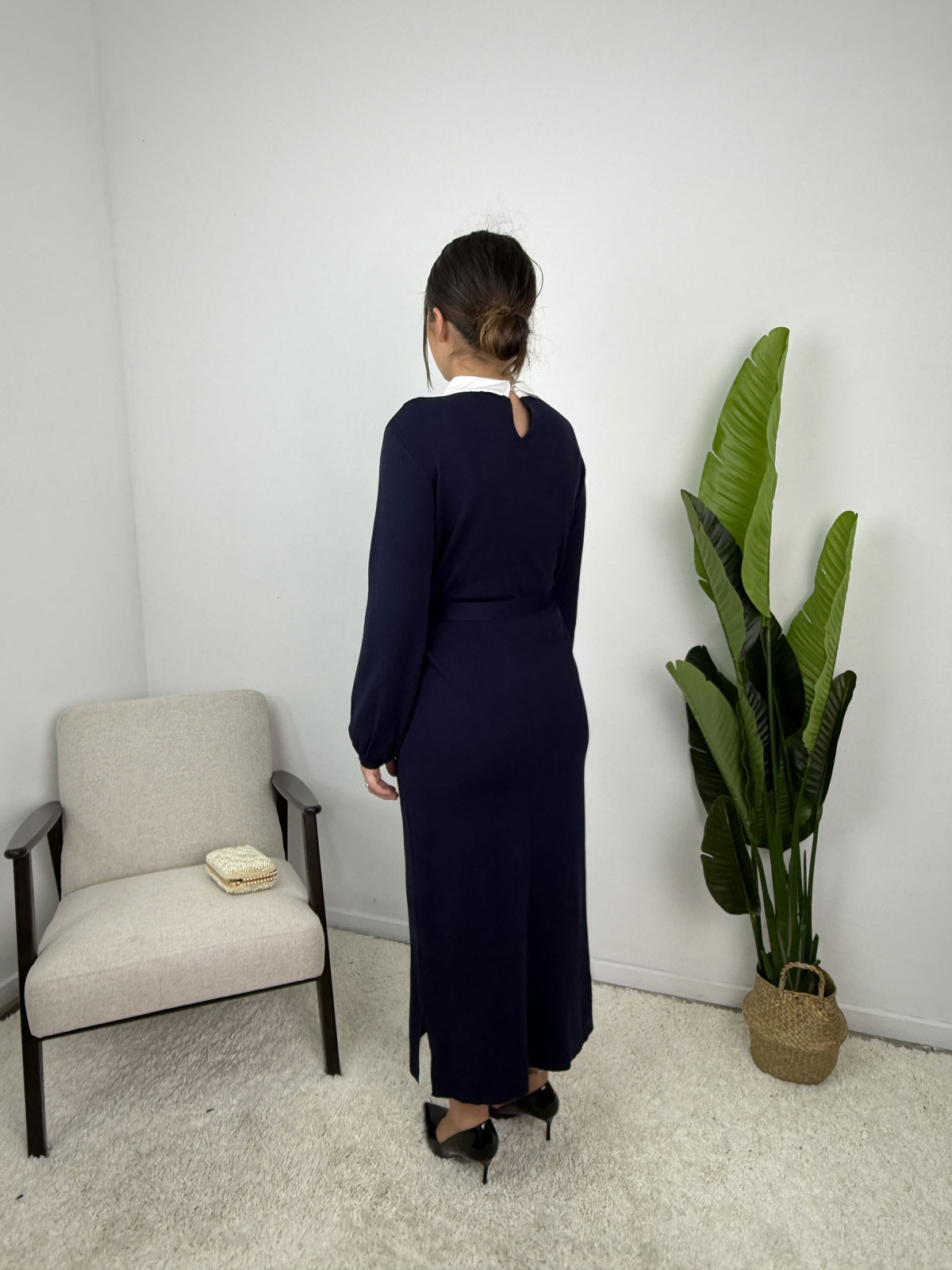 Robe Marine – Maille ceinturée