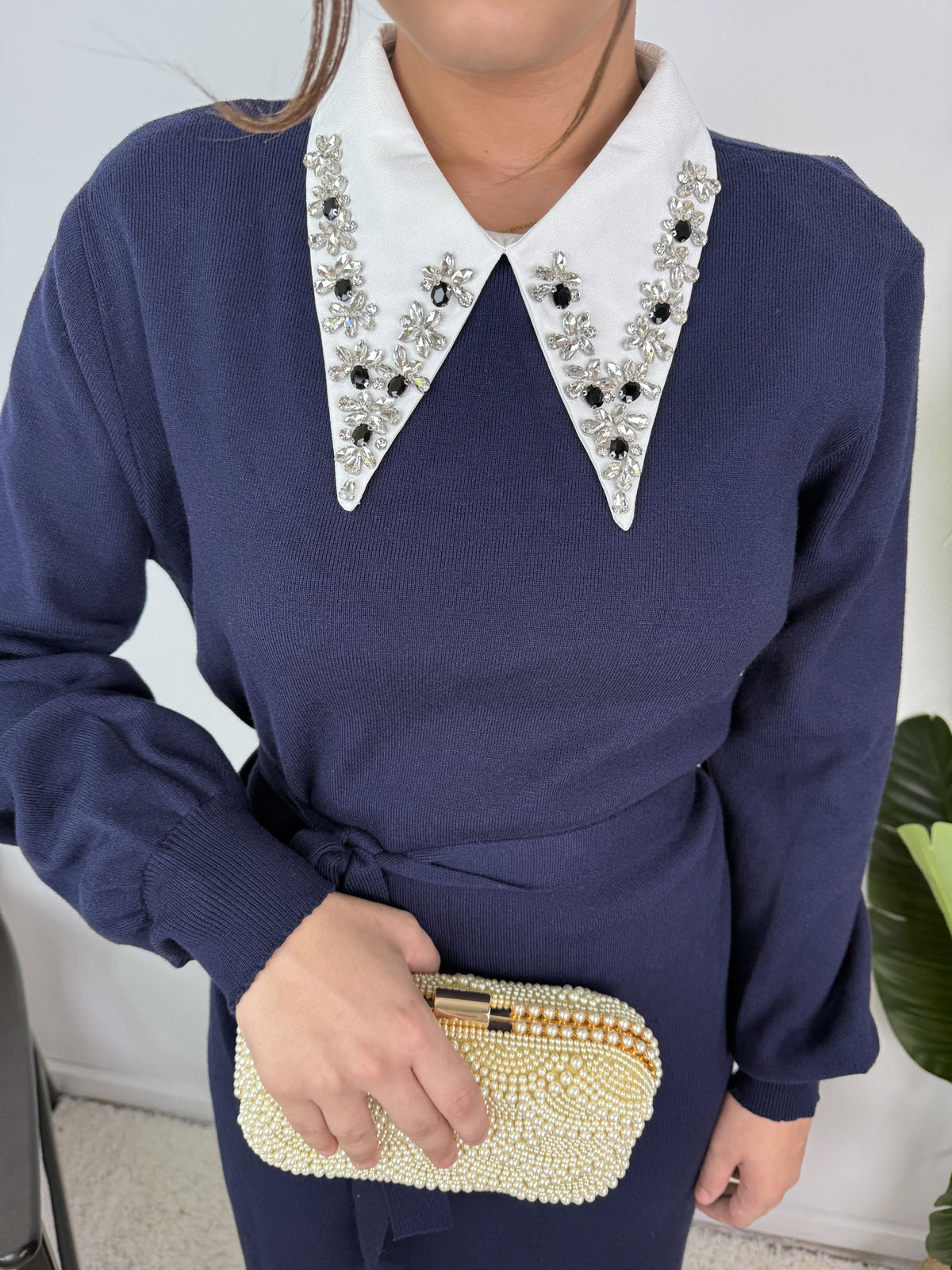 Robe Marine – Maille ceinturée