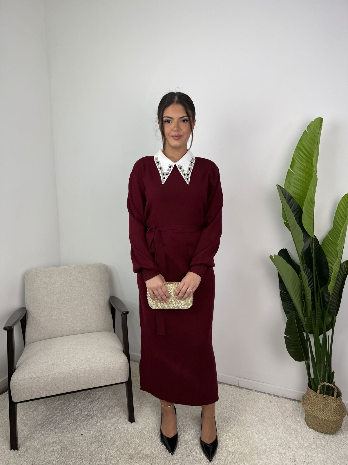 Robe Marine – Maille ceinturée