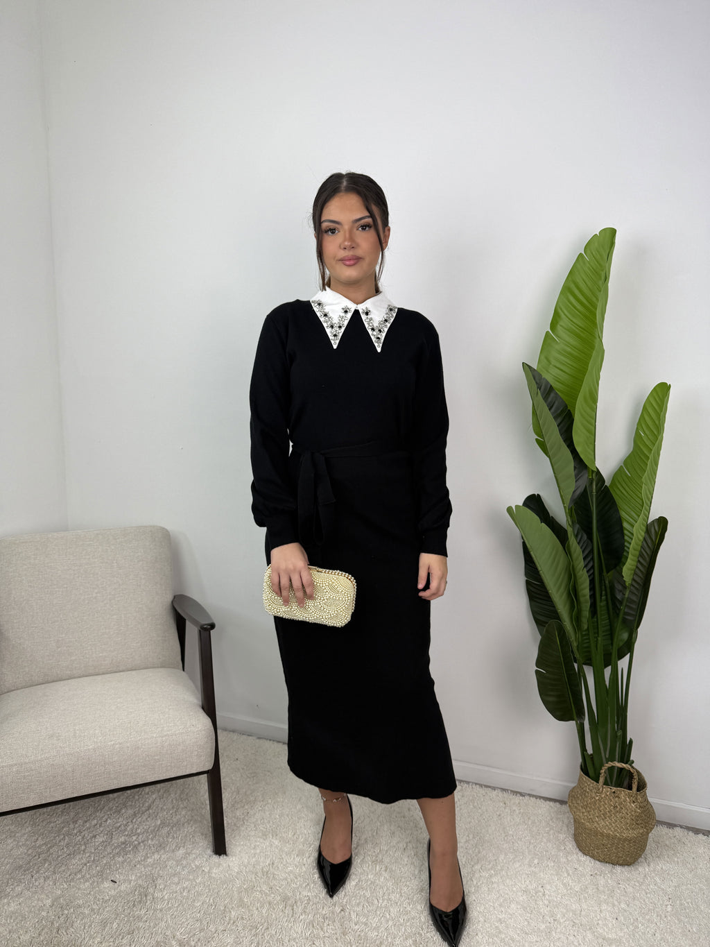 Robe Marine – Maille ceinturée