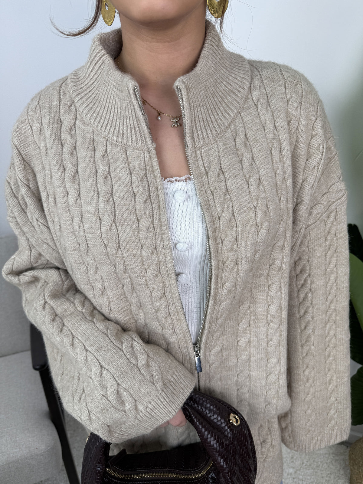 Gilet Lyra – Maille torsadée zippée