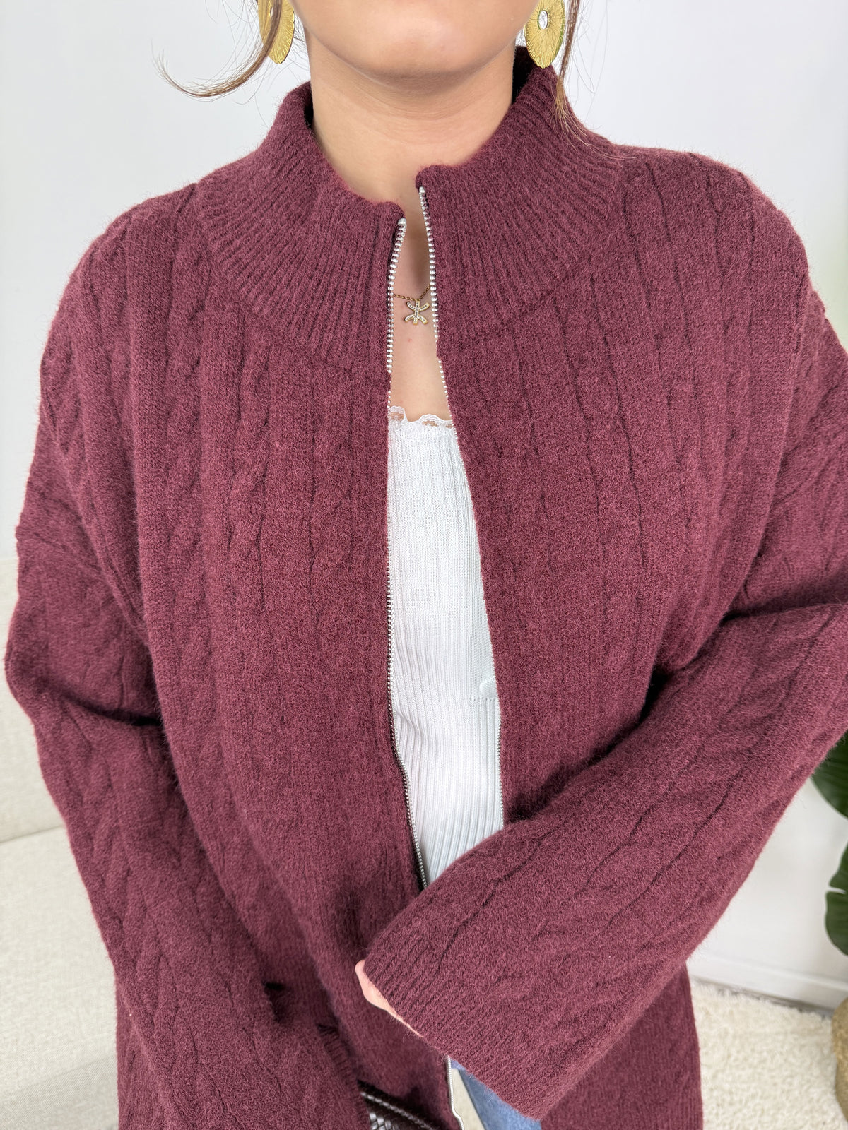 Gilet Lyra – Maille torsadée zippée