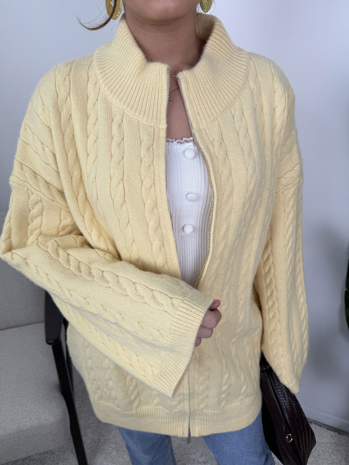 Gilet Lyra – Maille torsadée zippée