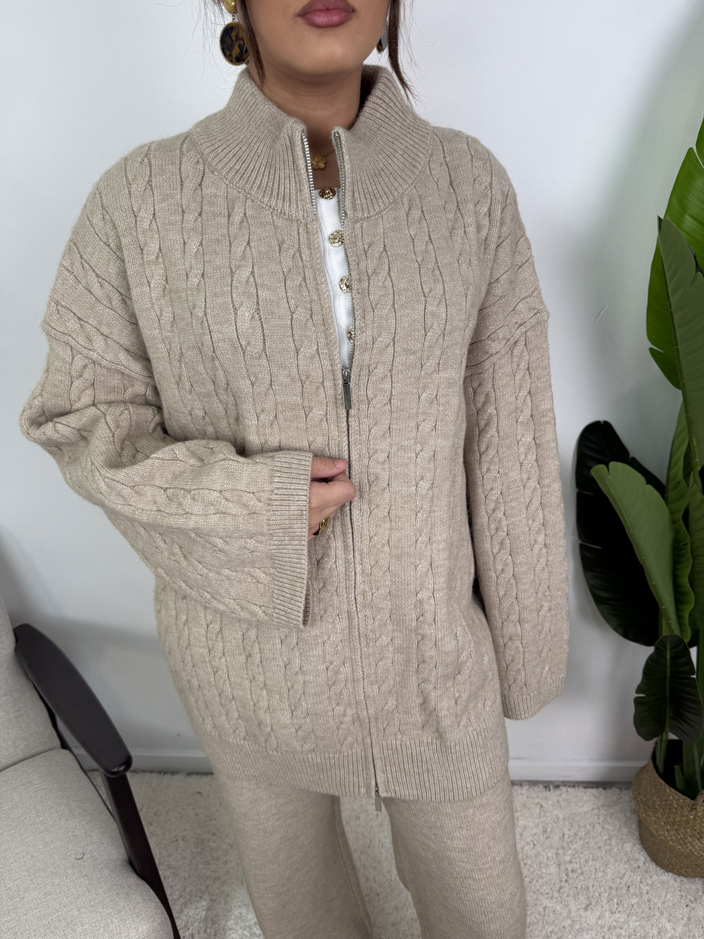 Ensemble Alizé – Maille torsadée zippée