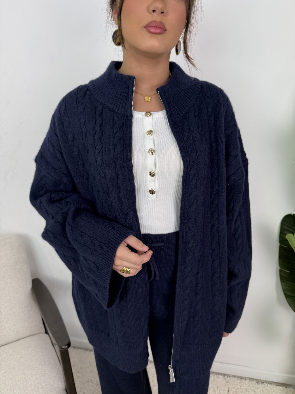Ensemble Alizé – Maille torsadée zippée