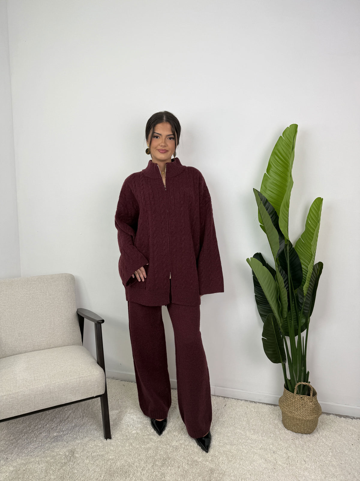 Ensemble Alizé – Maille torsadée zippée