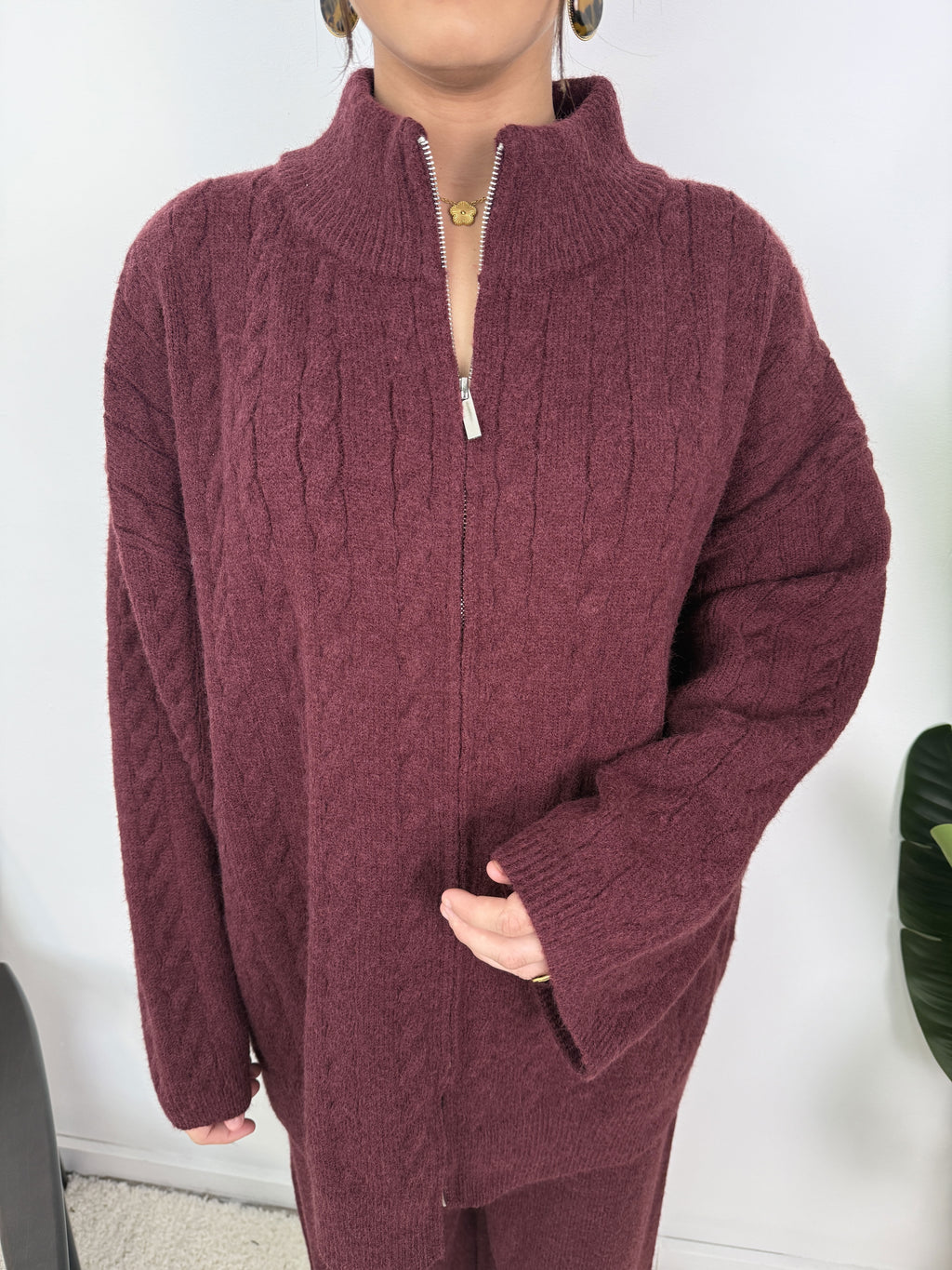 Ensemble Alizé – Maille torsadée zippée