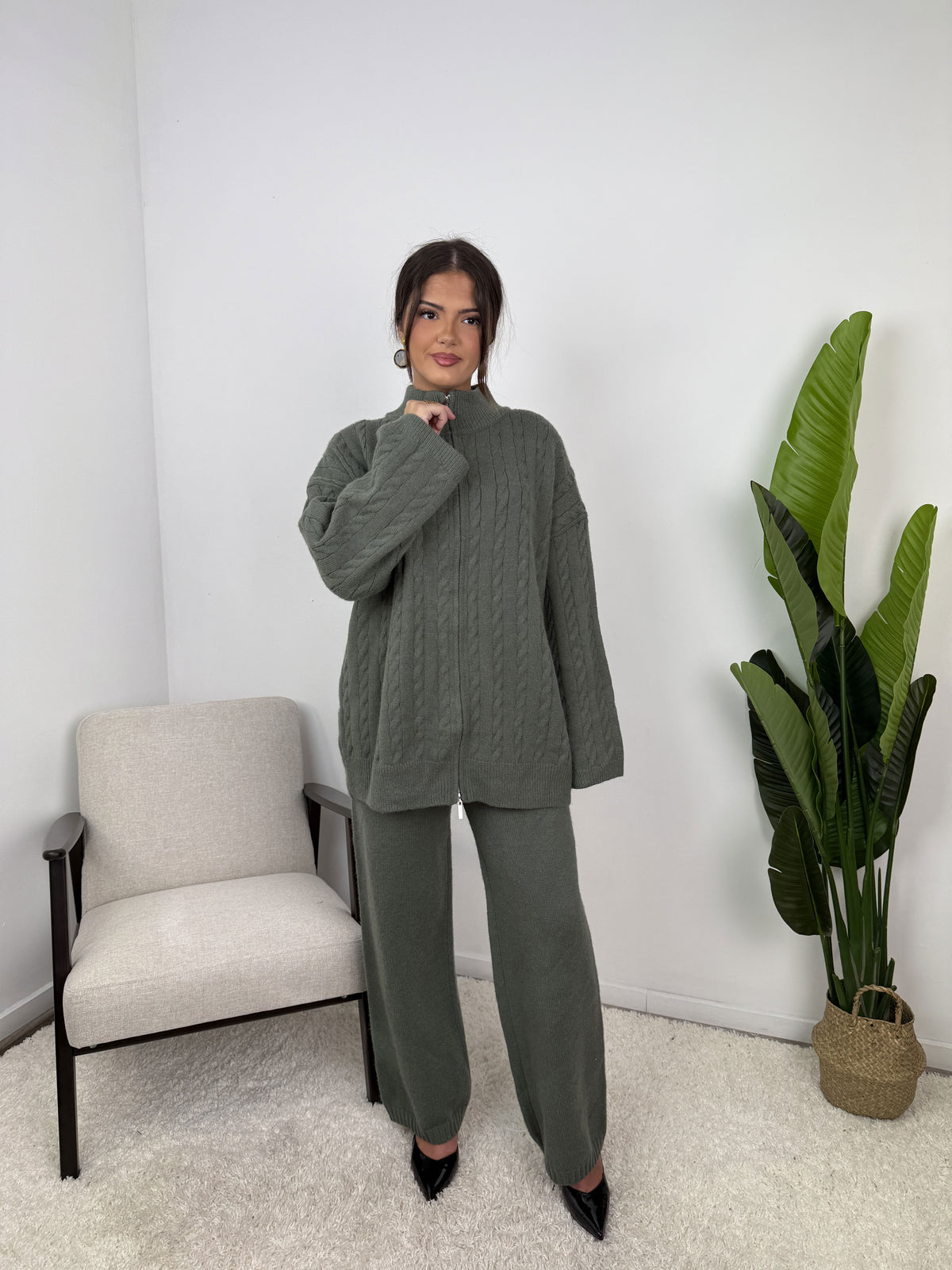 Ensemble Alizé – Maille torsadée zippée