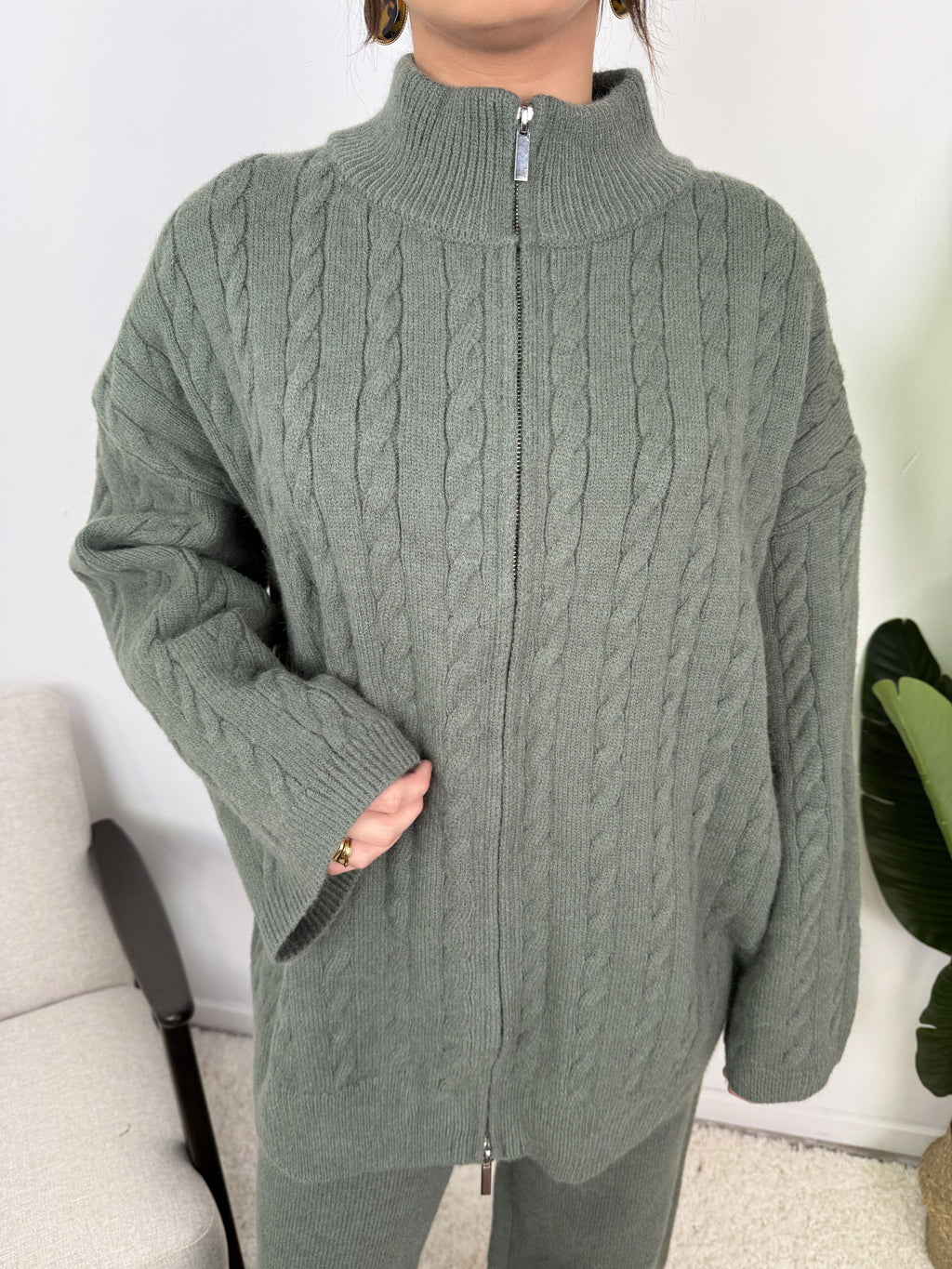 Ensemble Alizé – Maille torsadée zippée