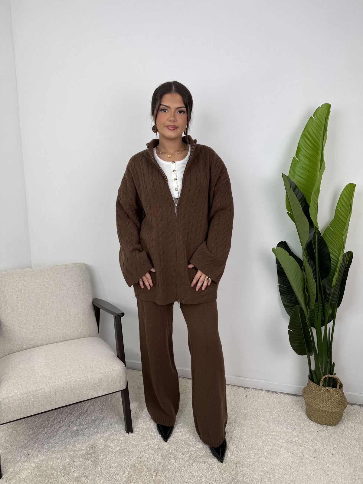 Ensemble Alizé – Maille torsadée zippée