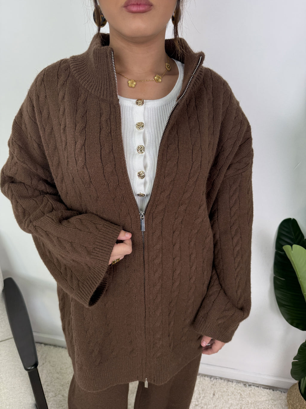 Ensemble Alizé – Maille torsadée zippée
