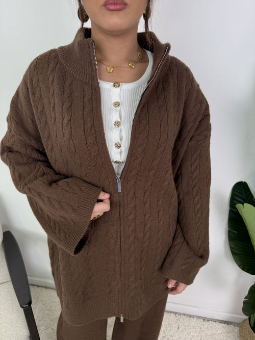Ensemble Alizé – Maille torsadée zippée