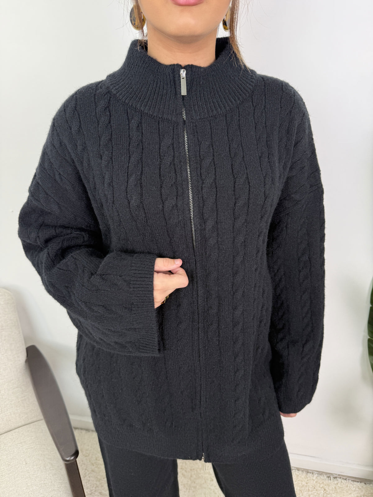 Ensemble Alizé – Maille torsadée zippée