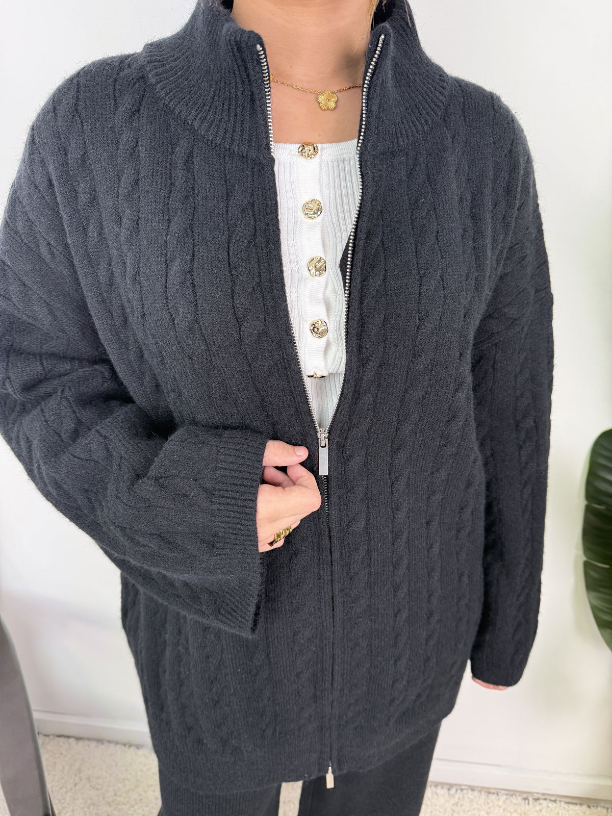 Ensemble Alizé – Maille torsadée zippée