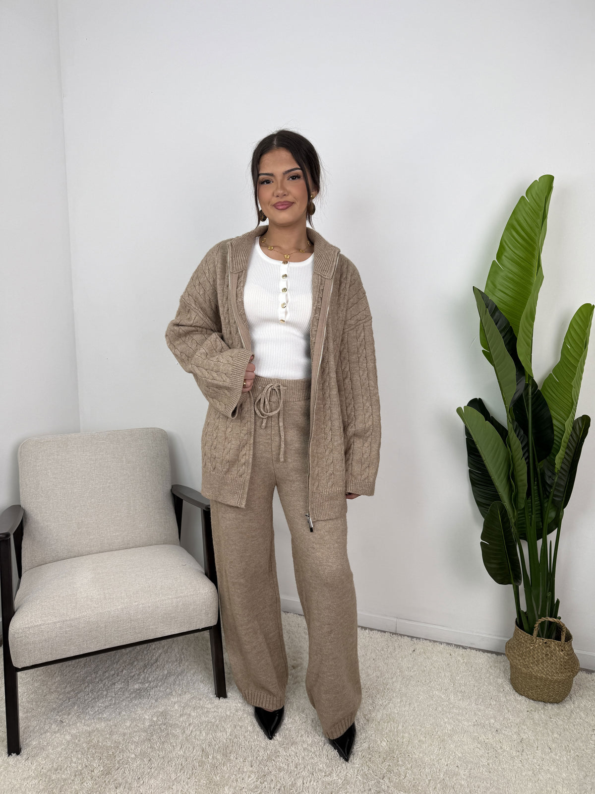 Ensemble Alizé – Maille torsadée zippée