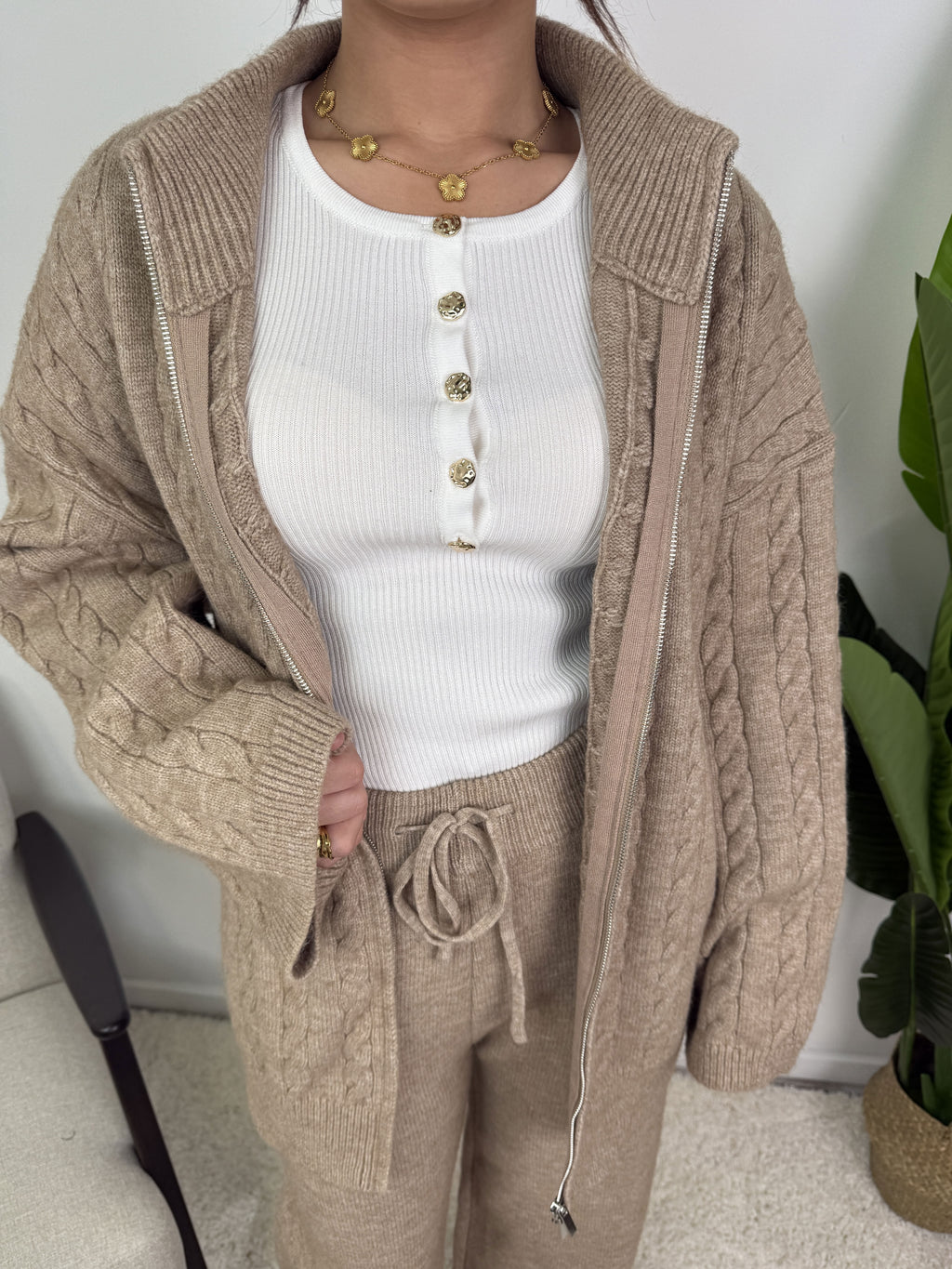 Ensemble Alizé – Maille torsadée zippée