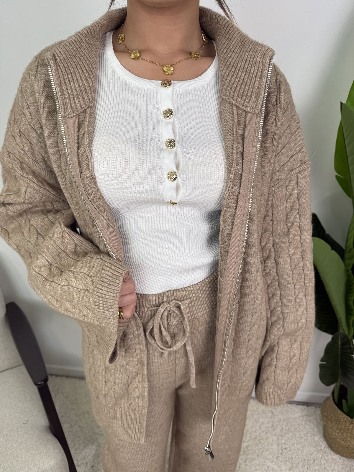 Ensemble Alizé – Maille torsadée zippée