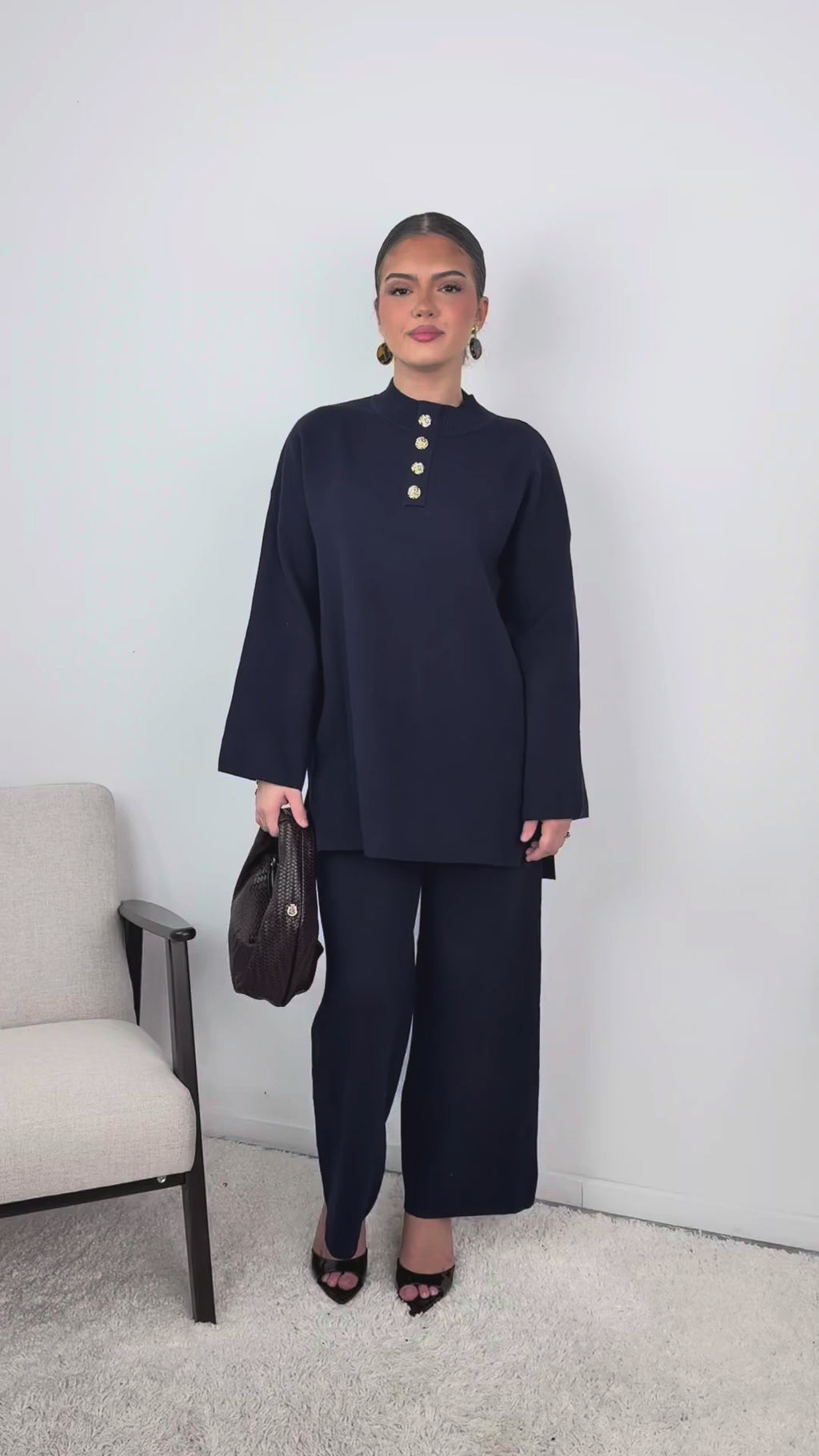 Ensemble Jade – Maille à boutons dorés