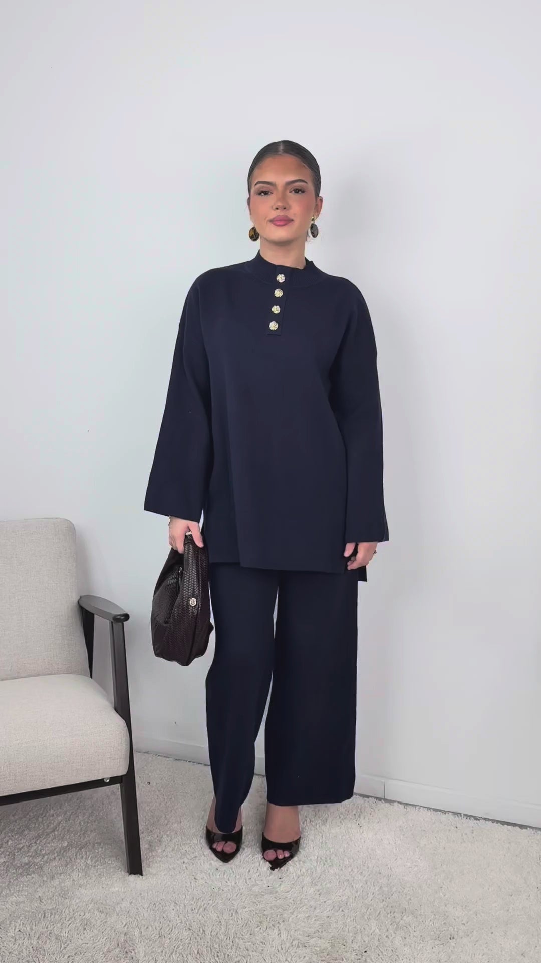Ensemble Jade – Maille à boutons dorés